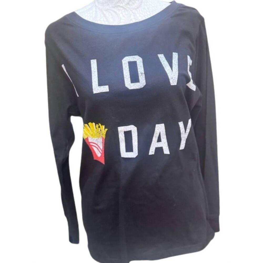 NEW ODD PEOPLE i love 'fry'day long sleeve tee shirt in black